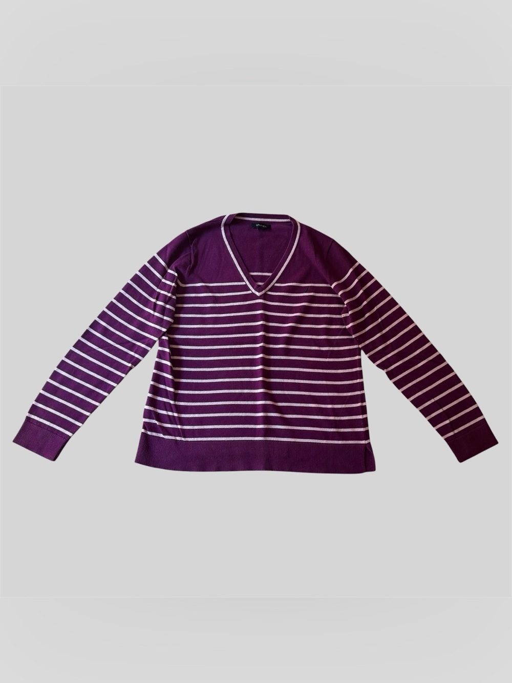 Nautica Purple Striped Lightweight Sweater Top
